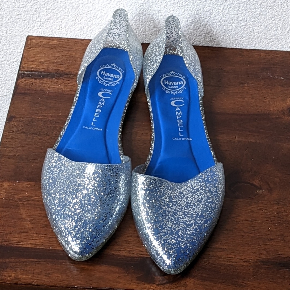 Jeffrey Campbell Havana Last - Silver Glitter Jelly Pointy-Toe Flats - Women's 8